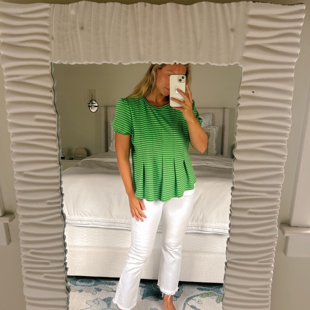 Maeve by Anthropologie Green White Striped Corset Peplum Blouse